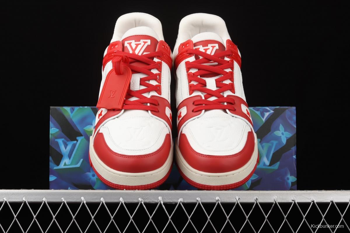 Authentic LV 2021ss early spring fashion catwalk sneakers 410N RED WHITE