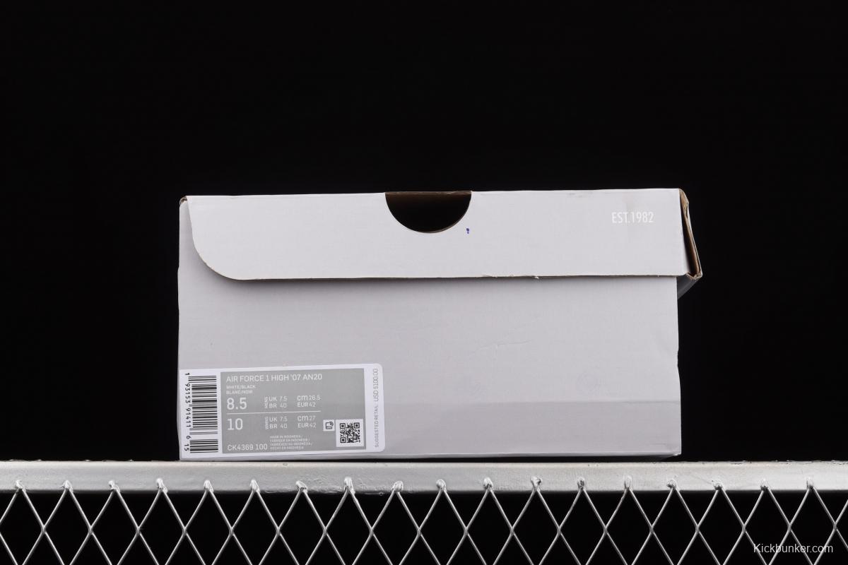 NIKE Air Force 1 High'07 white and black high top casual board shoes CK4369-100