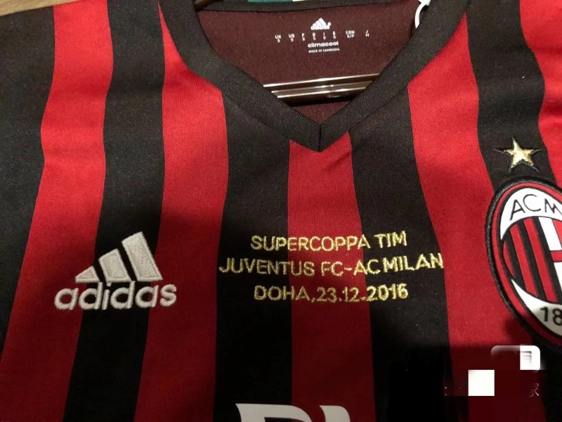 Retro 16 17 AC Milan Home Jersey Supercoppa TIM Juventus VS AC Milan With Supercoppa Full Patch