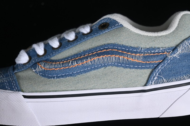 Vans Classics Knu Skool Washed Denim Distressed Vintage Chunky Tongue Skate Shoes - VN0009QCBLK