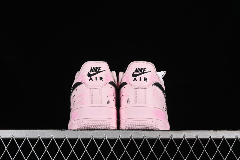 Nike Air Force 1 '07 Low Casual Sneakers with Anime-inspired Peach Pink Spray Design - CW2288-111