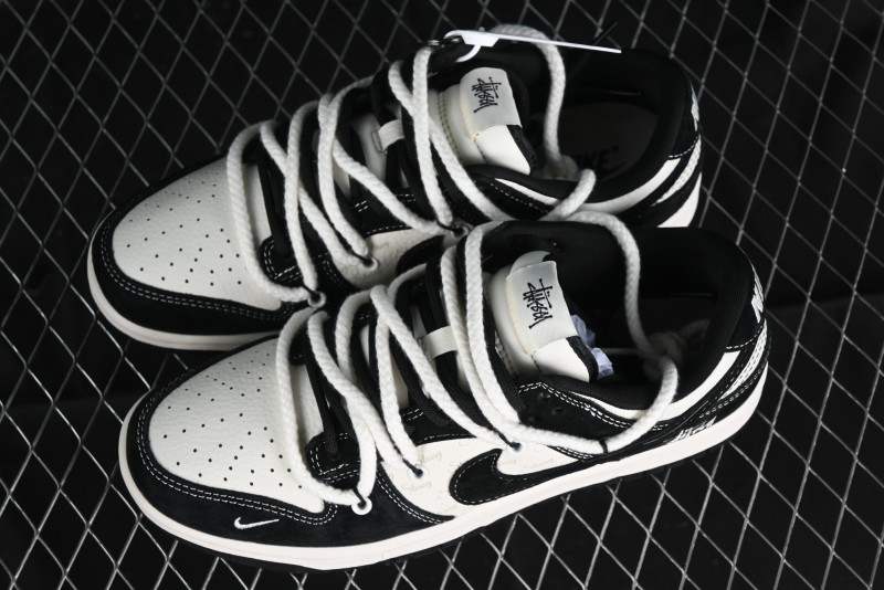 Stussy x Nike Dunk Low SB Sneakers in Beige Black Swoosh - SJ2068-252