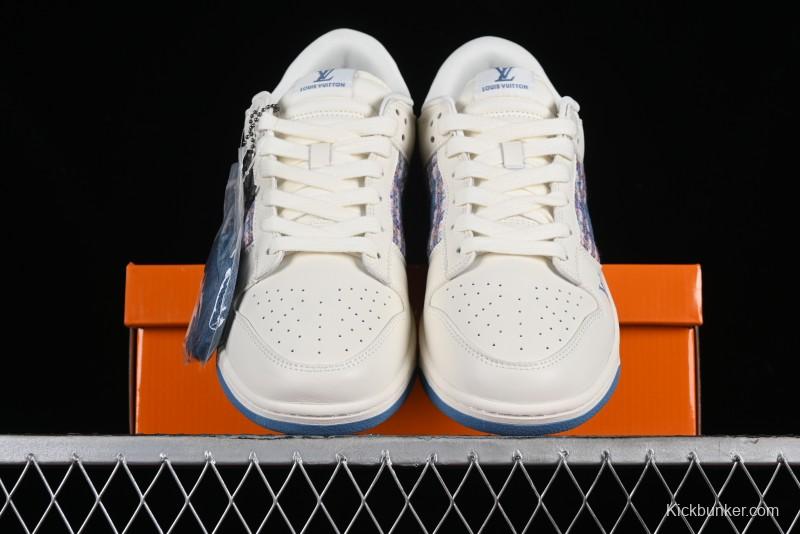 Nike SB Dunk Low LV Collaboration - Beige Blue Chanel Style Anniversary High-End Custom Low-Top Casual Sneakers - XX2025-323