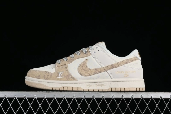 Nike SB Dunk Low LV Collaboration - Khaki Denim Anniversary High-End Custom Low-Top Casual Skate Shoes - XP3802-337