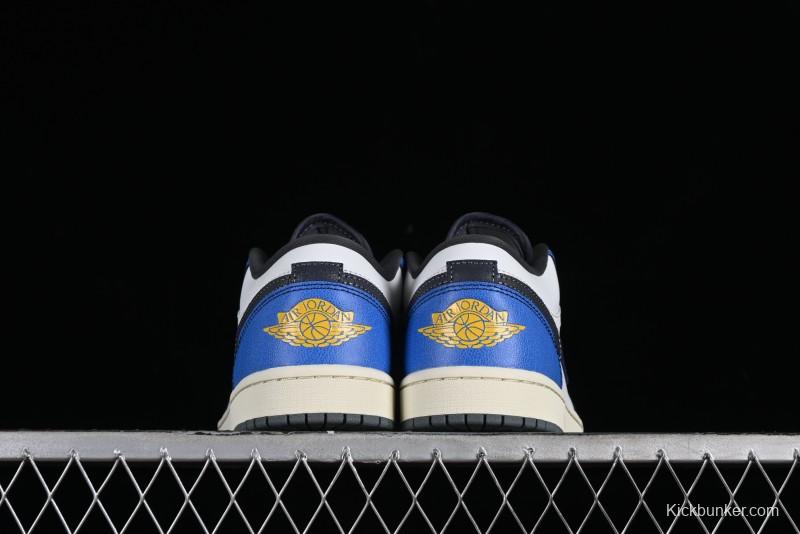 Nike Air Jordan 1 Low Flight Vintage Casual Sneakers with Distressed White-Blue Design - FV8439-104