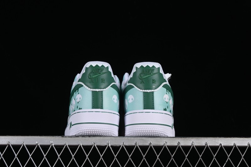 Nike Air Force 1 '07 Low Witch Collaboration Custom Leather Sneakers with Skull and Gradient White-Green Design - CW2288-111