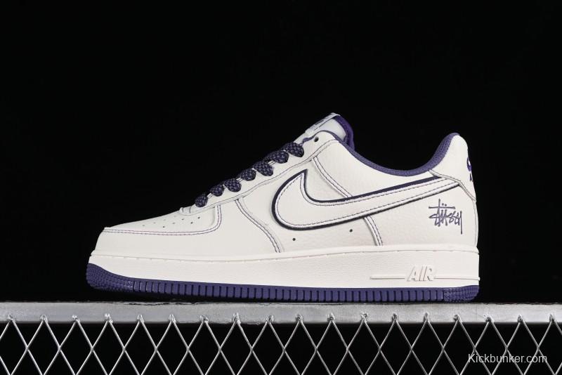 Stussy x Nike Air Force 1 '07 Low Retro Casual Sneakers with Reflective Military Purple - UN1635-222