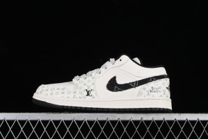Nike Air Jordan 1 Low LV Collaboration - Black Denim Print Custom High-End Basketball Shoes - SJ9950-006