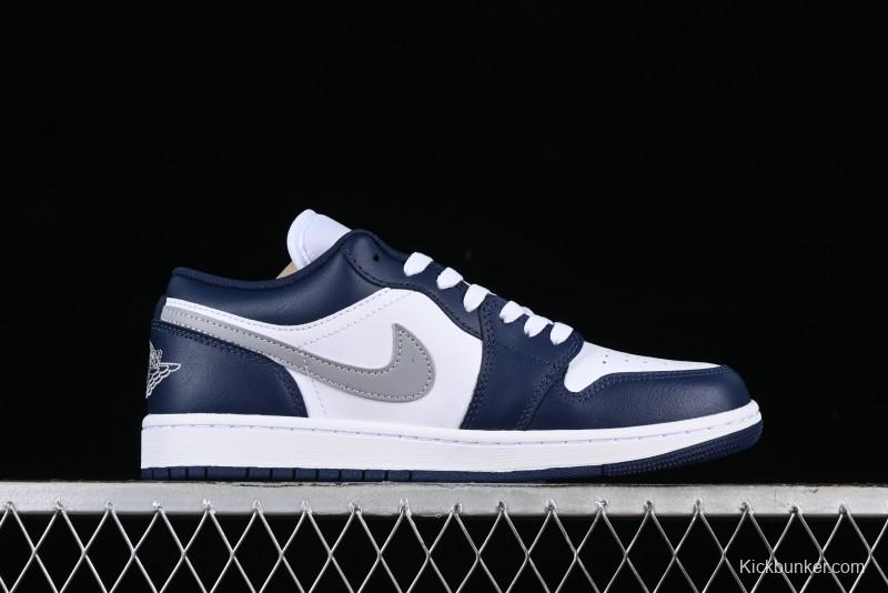 Nike Air Jordan 1 Low AJ1 White Blue Grey Low Top Lifestyle Basketball Shoes - 553558-141