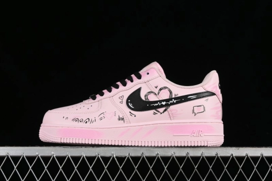 Nike Air Force 1 '07 Low Casual Sneakers with Anime-inspired Peach Pink Spray Design - CW2288-111
