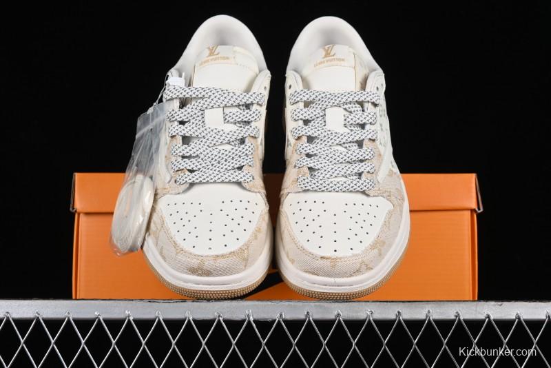 Nike Travis Scott x Fragment Design x Jordan Air Jordan 1 Low OG SP AJ1 LV Khaki Denim Casual Sneakers - SJ2068-009
