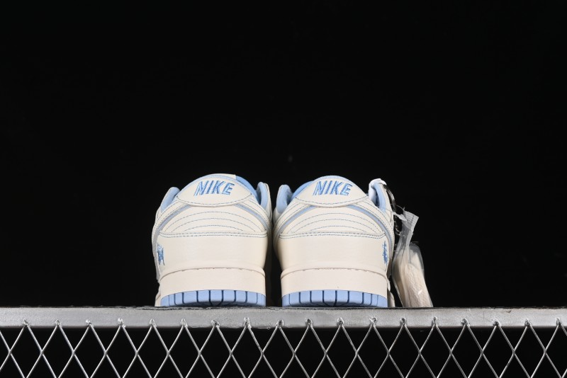 Nike SB Dunk Low Stussy Collaboration - Blue Double Swoosh Anniversary Custom Low-Top Casual Skate Shoes - BB1818-101