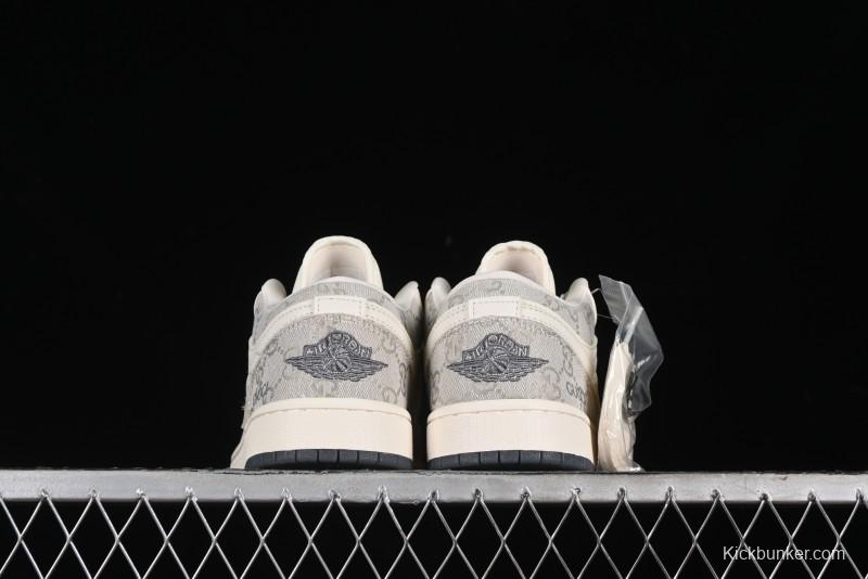 Nike Air Jordan 1 Low Gucci Collaboration - Smoke Grey Pattern High-End Custom Retro Basketball Shoes - DM5688-101