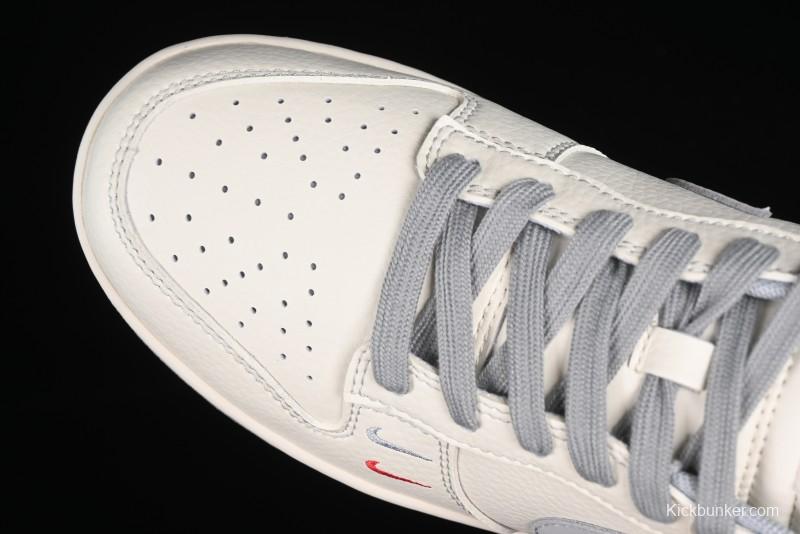 Nike SB Dunk Low Supreme Collaboration - Off White Gray Double Swoosh Anniversary Custom Low-Top Casual Skate Shoes - XX2025-317