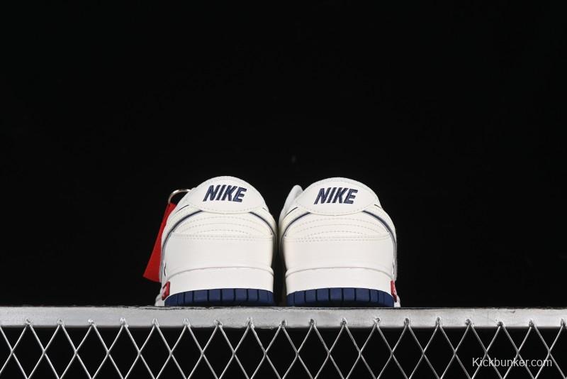 Nike SB Dunk Low Supreme Collaboration - Off White Navy Swoosh Anniversary Custom Low-Top Casual Skate Shoes - DJ2024-013