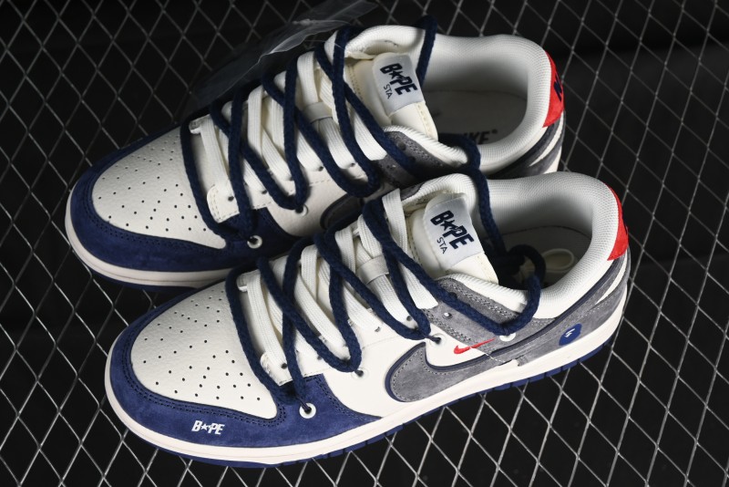 Nike SB Dunk Low BAPE Collaboration - Strap Multi-Color Grey Swoosh Anniversary Custom Low-Top Casual Sneakers - SJ2068-278