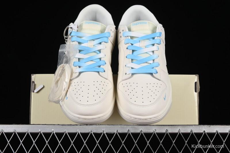 Nike SB Dunk Low Supreme Collaboration - Light Blue Double Swoosh Anniversary Customized Low-Top Casual Sneakers - BB8675-108