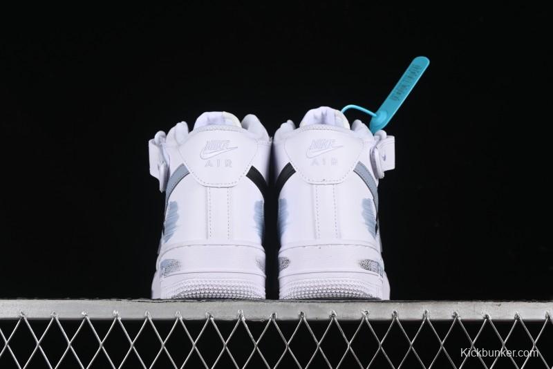 Nike Air Force 1 Mid Custom Hand-Painted Broken Three Hooks Shadow Spray-Painted Strap Mid-Top Casual Sneakers - CW2289-111