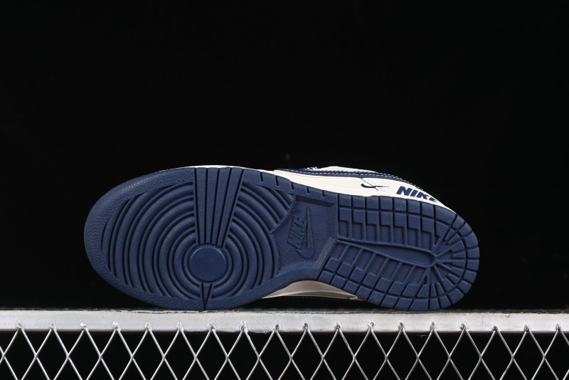 Nike SB Dunk Low Anniversary Premium Custom Low-Top Casual Skate Shoes in Off-White with Navy Blue Swoosh - SJ1089-004