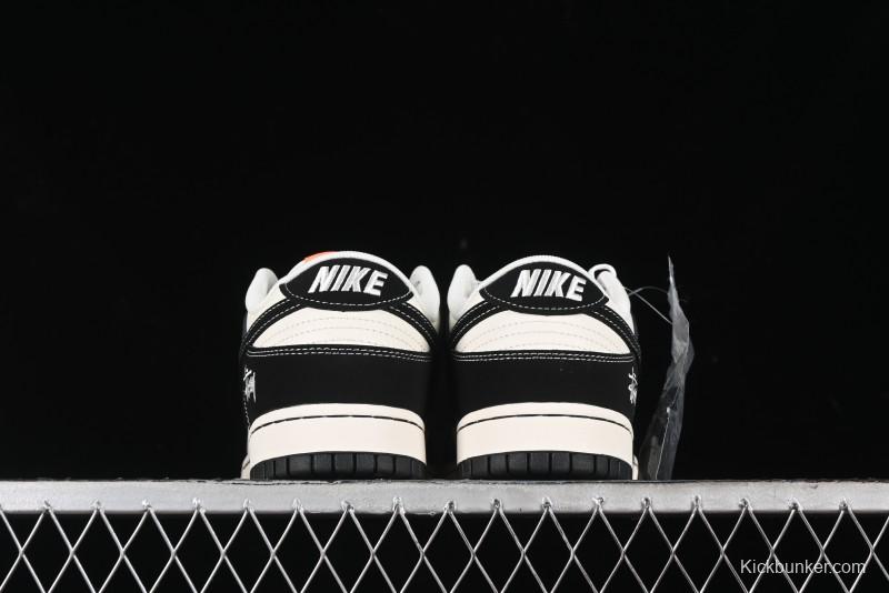 Nike SB Dunk Low Stussy Collaboration - Patchwork Cream Black Swoosh Anniversary Custom Low-Top Casual Skate Shoes - MM1089-023