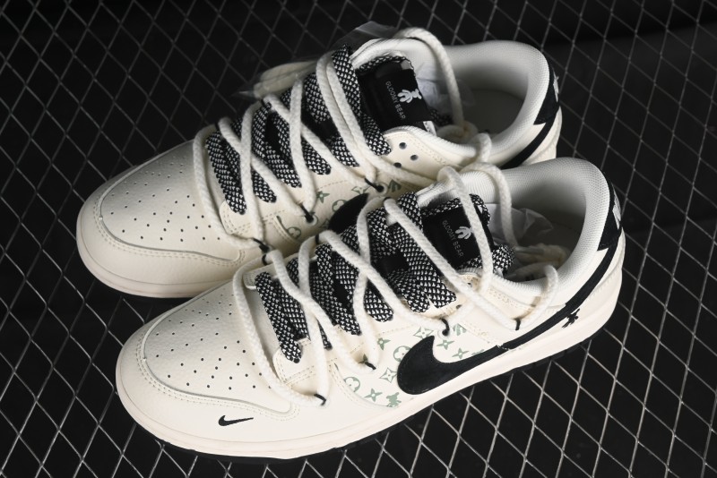Nike SB Dunk Low Violent Bear Series - Lace-Up Beige with Black Swoosh Anniversary High-End Custom Low-Top Casual Sneakers - SJ2068-291