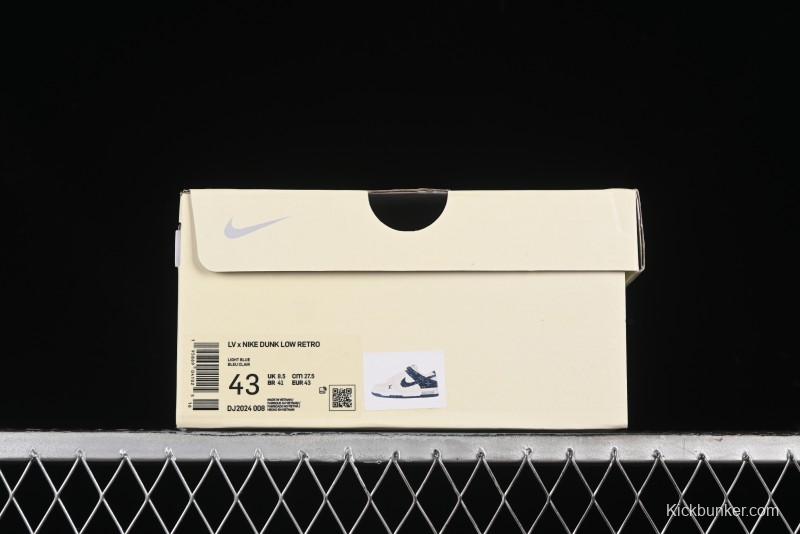 Nike SB Dunk Low LV Collaboration - Dark Blue Denim White Blue Swoosh Anniversary High-End Custom Low-Top Casual Sneakers - DJ2024-008