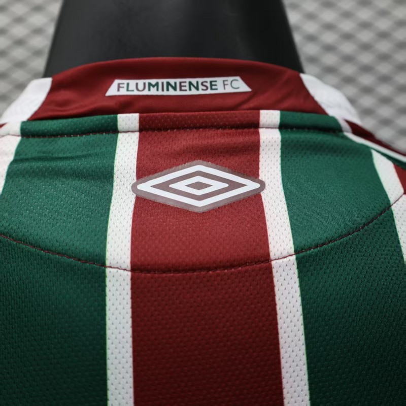 Player Version 25/26 Fluminense Green and Burgundy Vertical Striped with White Trim Jersey