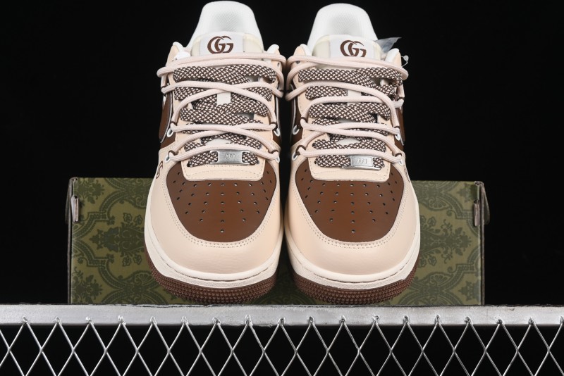 Nike Air Force 1 '07 Low Gucci Collaboration - Brown Coffee Drawstring Low-Top Casual Sneakers - SJ1198-400