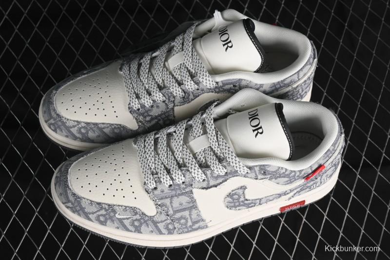 Nike Air Jordan 1 Low AJ1 Dior Collaboration - Grey Blue Red Label Retro Basketball Shoes - SJ9950-037