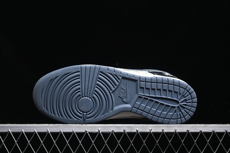 Nike SB Dunk Low Stussy Collaboration - Black White Print Anniversary Custom Low-Top Casual Sneakers - XX3168-212