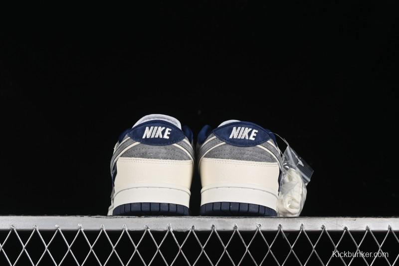 Nike SB Dunk Low Collaboration with Violent Bear - Patchwork Grey Swoosh Anniversary Custom Edition Low-Top Casual Skate Shoes - KK1333-013