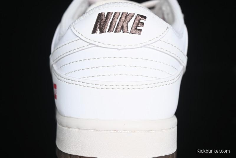 Nike SB Dunk Low Supreme Collaboration - White Brown Split Swoosh Anniversary High-End Custom Low-Top Casual Skate Shoes - BB8675-113