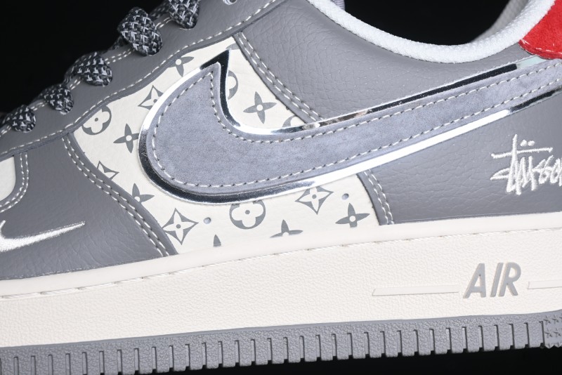 Nike Air Force 1 '07 Low Stussy Collaboration - Beige Grey Red Print Casual Sneakers - XZ6188-338