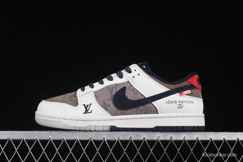 Nike SB Dunk Low LV Collaboration Anniversary High-End Custom Sneakers in Beige Brown Navy - CH8311-273