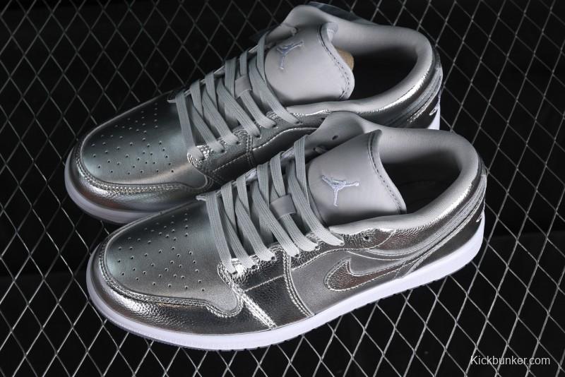 Nike Air Jordan 1 Low "Metallic Silver" Casual Sneakers with Metallic Finish - FN5030-001