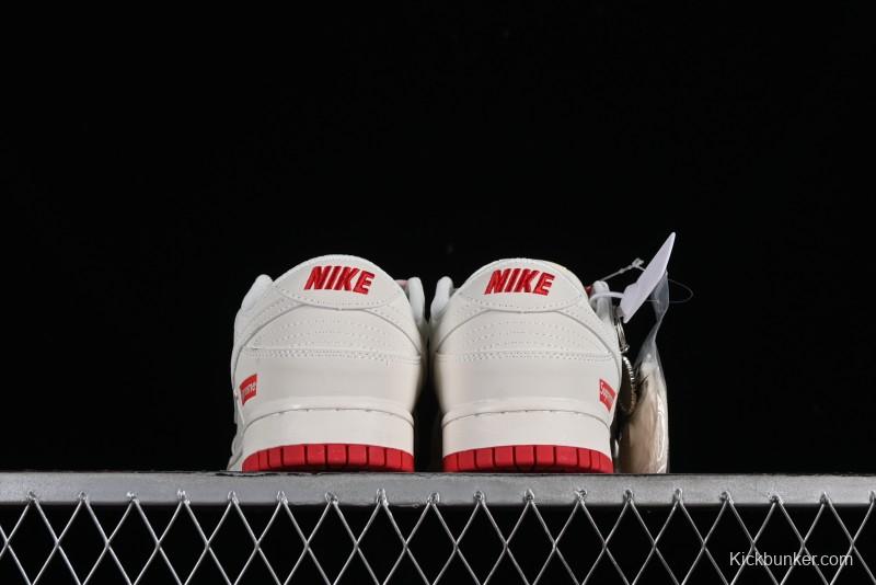 Supreme x Nike SB Dunk Low Anniversary Custom White Red Colorway Low-Top Casual Skate Shoes - BB8657-107
