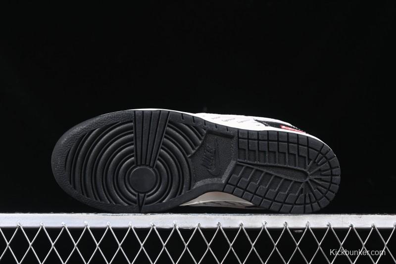 Nike SB Dunk Low Supreme Collaboration - Black Leather Texture Anniversary High-End Custom Low-Top Casual Skate Shoes - XS1086-020