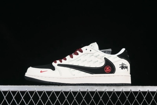 Nike Air Jordan 1 Low OG SP AJ1 Stussy Collaboration Black Swoosh Off-White Low-Top Casual Sneakers - XS6089-511