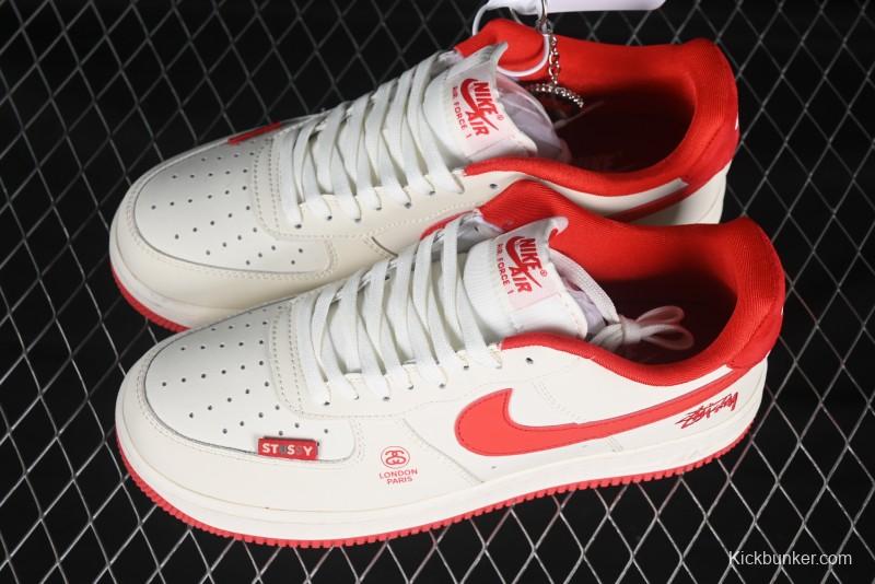 Nike Air Force 1 '07 Low Stussy Collaboration Beige Deep Orange Low-Top Casual Sneakers - DF0188-031