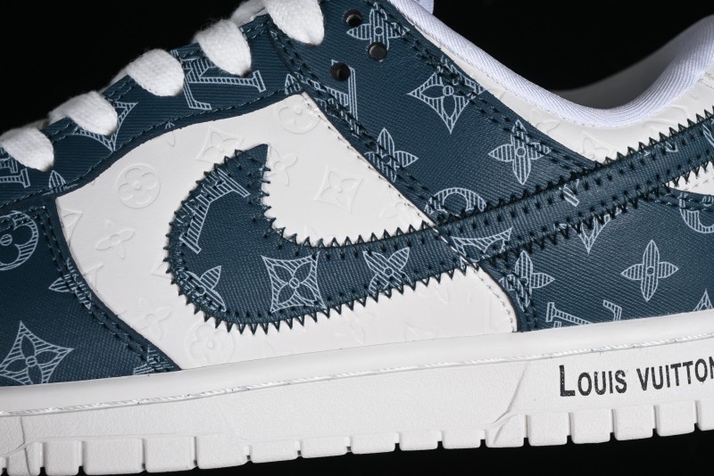 Nike SB Dunk Low LV Collaboration - Dark Blue Print Anniversary High-End Custom Low-Top Casual Sneakers - DQ1098-363