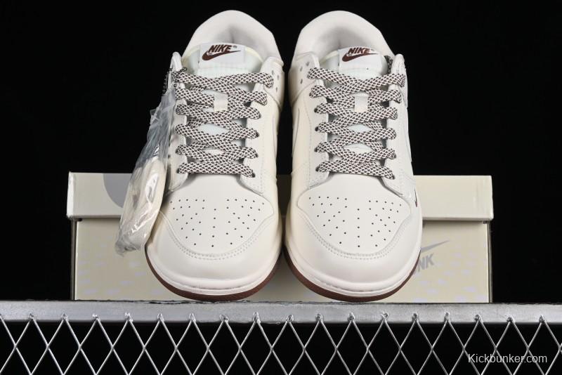 Nike SB Dunk Low LV Collaboration - Double Swoosh Beige Brown Anniversary High-End Custom Low-Top Casual Skate Shoes - XX2025-309