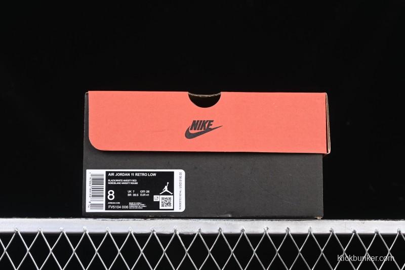 Nike Air Jordan 11 Low Bred Basketball Shoes with Patent Leather and Carbon Fiber - FV5104-006