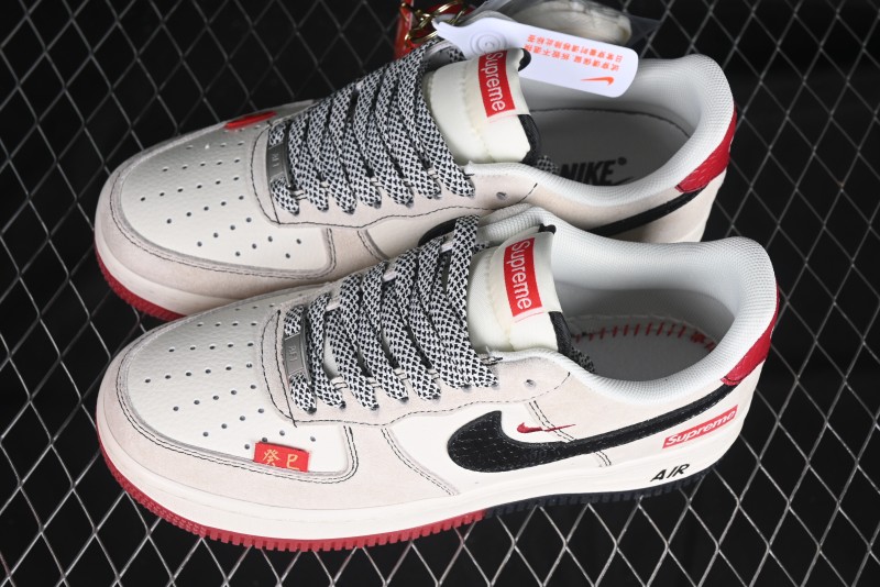Nike Air Force 1 '07 Low Supreme Snake Year Limited Edition Black Snake Swoosh Low-Top Casual Sneakers - HH7518-033