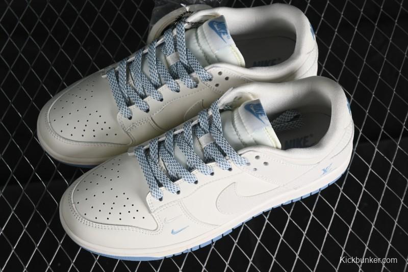 Nike SB Dunk Low LV Collaboration - Double Swoosh Beige Blue Anniversary High-End Custom Low-Top Casual Skate Shoes - XX2025-308