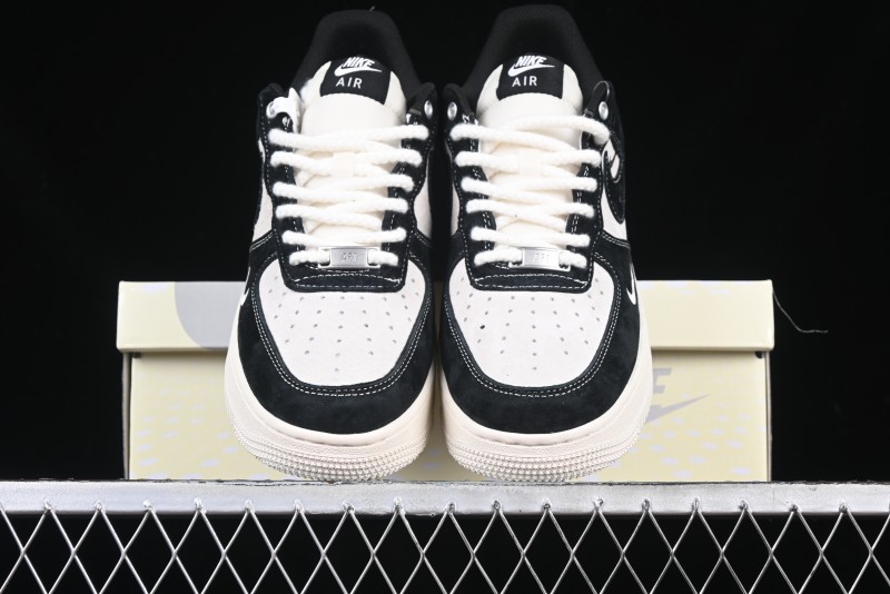 Nike Air Force 1 '07 Low Supreme Champion Collaboration Beige Black Mini Swoosh Casual Sneakers - SJ6698-019