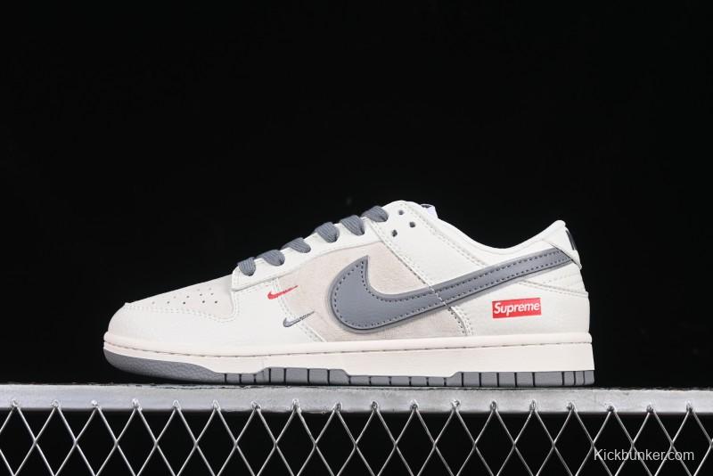 Nike SB Dunk Low Supreme Collaboration Grey Swoosh Double Mini Swoosh Anniversary Custom Low-Top Casual Sneakers - XX2025-688