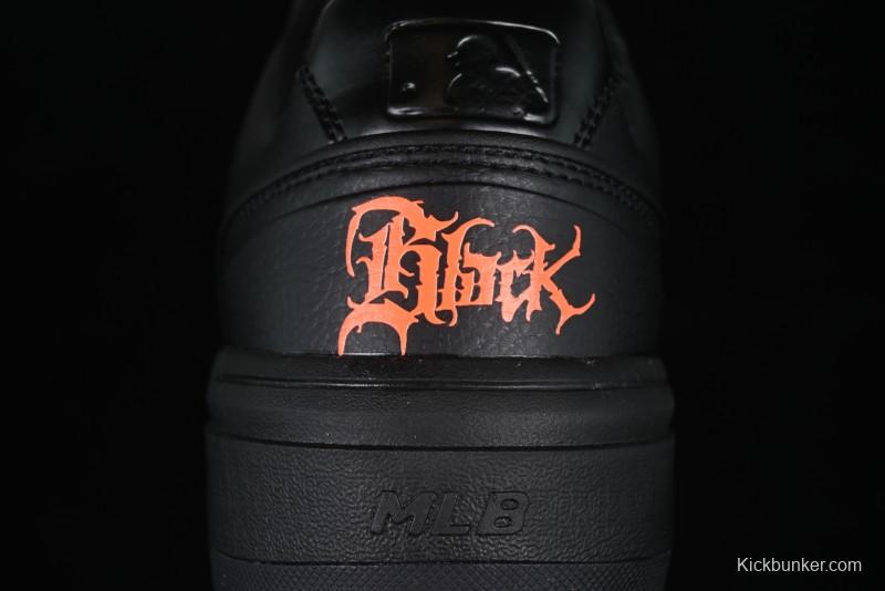 NY Yankees Black Leather Sneakers with Bold Orange Logo