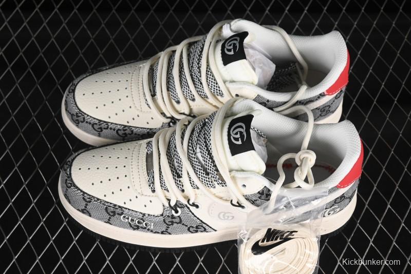 Nike Air Force 1'07 Low Gucci Collaboration Grey Pattern Drawstring Casual Sneakers - YX5066-319