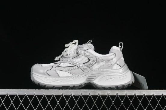 GG-CC Lace Pearl Chain Casual Platform Dad Shoes - 250310 Silver