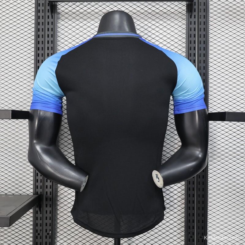 Player Version 2025 Algeria Black with Blue Sleeves Jersey